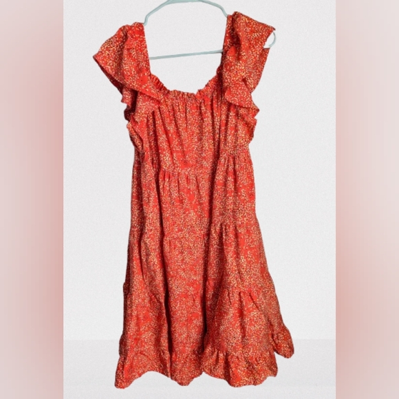 BOGO NWOT- Hailey & Co Ditsy Floral Orange Flutter Sleeve Dress- Small - Picture 4 of 5
